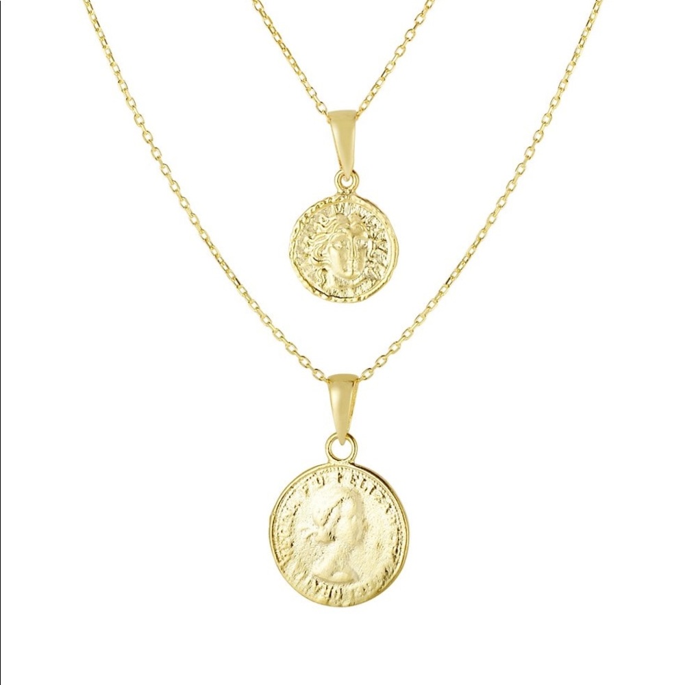 Layered gold toned coin necklaces